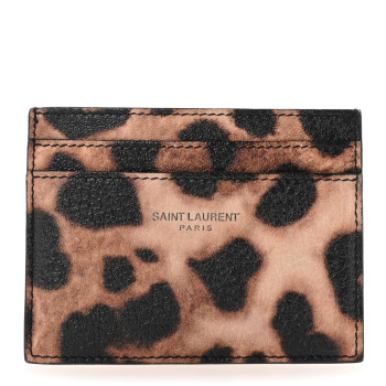 SAINT LAURENT Calfskin Leopard Print Card Case Manto Naturale