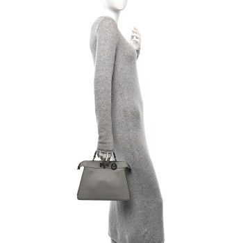 FENDI Cuoio Romano Selleria Bi-Color Small Peekaboo I SEE U Satchel Ghiaccio Asfalto