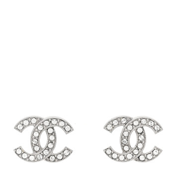 CHANEL Crystal Mini Timeless CC Earrings Silver