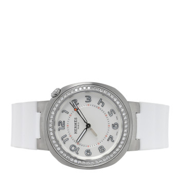 HERMES Stainless Steel Rubber Diamond Bezel 36mm Cut Automatic Watch Blanc
