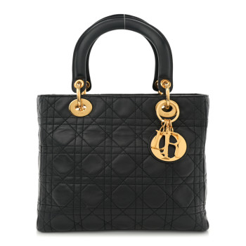 CHRISTIAN DIOR Lambskin Cannage Medium Lady Dior Black