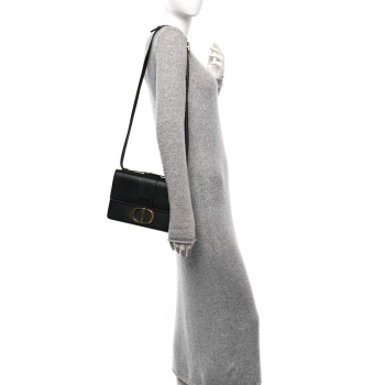 CHRISTIAN DIOR Smooth Calfskin 30 Montaigne Flap Bag Black