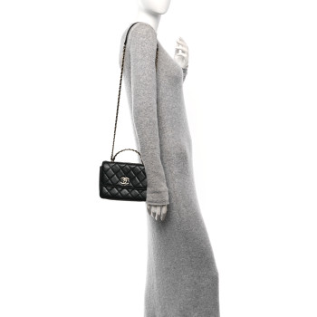 CHANEL Lambskin Quilted Small Logo Top Handle Flap Black