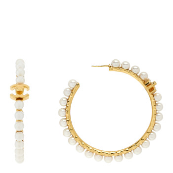 CHANEL Pearl CC More Is More Hoop Earrings Gold