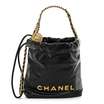 CHANEL Shiny Calfskin Quilted Mini Chanel 22 Black