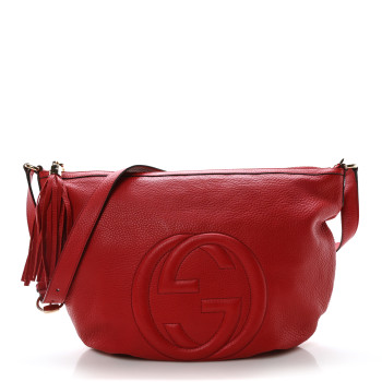 GUCCI Pebbled Calfskin Medium Soho Hobo Red