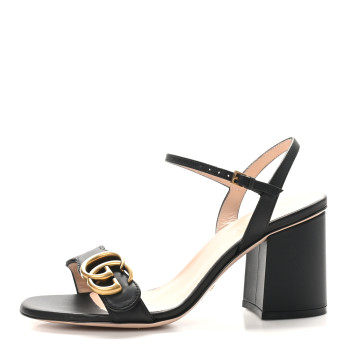GUCCI Lifford Calfskin GG Marmont Ankle Wrap 75mm Sandals 36 Black