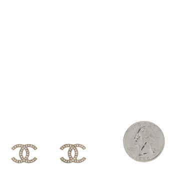 CHANEL Crystal CC Earrings Silver