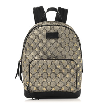 GUCCI GG Supreme Monogram Bees Print Small Day Backpack Beige Oro Black