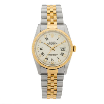 ROLEX Stainless Steel 18K Yellow Gold Diamond 36mm Oyster Perpetual Datejust Watch White Roman 16233