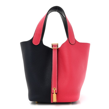 HERMES Taurillon Clemence Casaque Picotin Lock 18 PM Rose Extreme Bleu Nuit