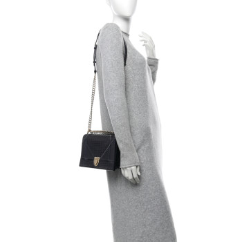 CHRISTIAN DIOR Metallic Patent Micro-Cannage Medium Diorama Flap Bag Navy Blue