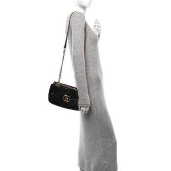 GUCCI Calfskin Matelasse Small GG Marmont Shoulder Bag Black