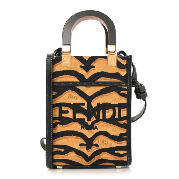 FENDI Canvas Vitello King Chinese New Year Tiger Embroidered Fendi Sunshine Shopper Tote Black Dark Yellow
