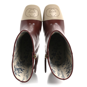 GUCCI Goatskin Hills Logo Boots 40 Oatmeal Garnet