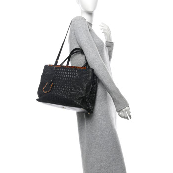 FENDI Nappa Crocodile Trapuntata Large 3Jours Tote Black