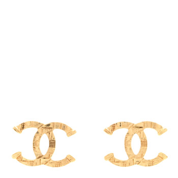 CHANEL Metal Tweed Effect CC Earrings Gold