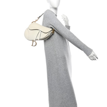 CHRISTIAN DIOR Grained Calfskin Saddle Bag White