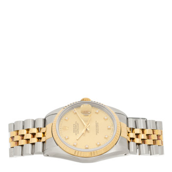 ROLEX Stainless Steel 18K Yellow Gold Diamond 36mm Oyster Perpetual Datejust Watch Champagne 16233
