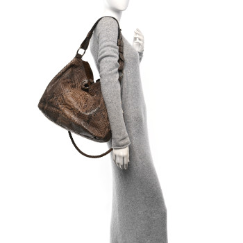 GUCCI Snakeskin Medium G Wave Shoulder Bag Caramel
