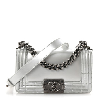 CHANEL Iridescent Glazed Calfskin Small Boy Flap Silver