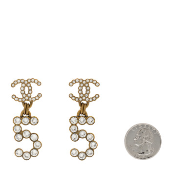 CHANEL Metal Crystal City of Lights No 5 Drop Earrings Gold