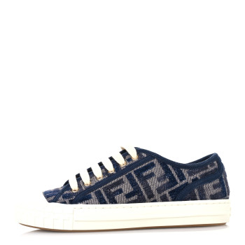 FENDI Chenille FF Embroidered Womens Domino Low Top Sneakers 36 Grigio Blue Notte