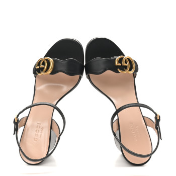 GUCCI Lifford Calfskin GG Marmont Ankle Wrap 75mm Sandals 36 Black