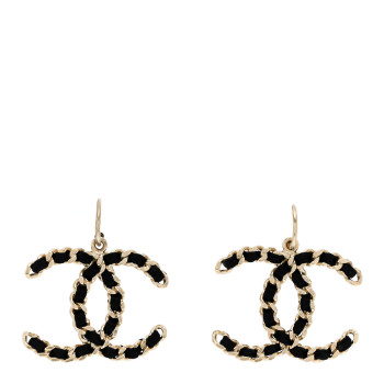 CHANEL Satin CC Chain Earrings Light Gold Black