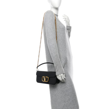 VALENTINO GARAVANI Calfskin Vlogo Loco Shoulder Bag Black