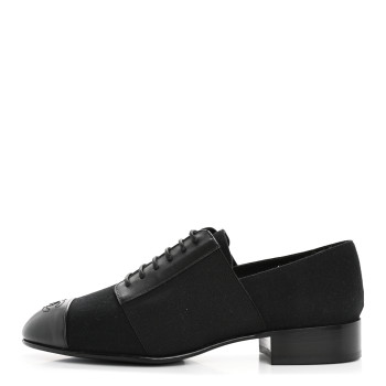 CHANEL Calfskin Elastic Lace Up Cap Toe CC Loafers 37 Black