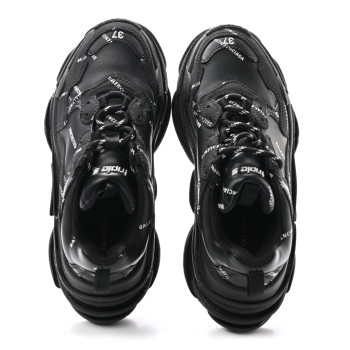 BALENCIAGA Technical Fabric Allover Logo Womens Triple S Sneakers 37 Black White