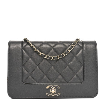 CHANEL Sheepskin Quilted Mademoiselle Vintage Wallet On Chain WOC Ruthenium