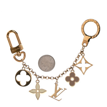 LOUIS VUITTON Brass Enamel Fleur De Monogram Bag Charm Chain Gold