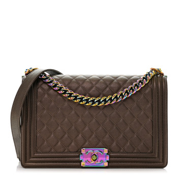 CHANEL Iridescent Goatskin Quilted New Medium Boy Flap Dark Gold