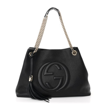 GUCCI Pebbled Calfskin Medium Soho Chain Shoulder Bag Black