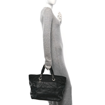 CHANEL Coated Canvas Quilted Large Paris Biarritz Tote Black