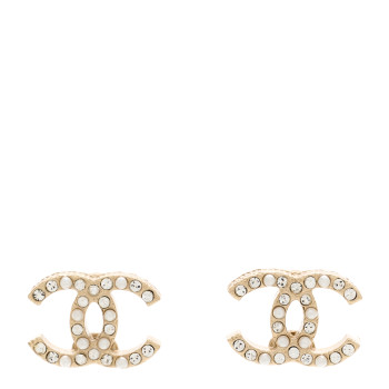CHANEL Pearl Crystal CC Earrings Gold