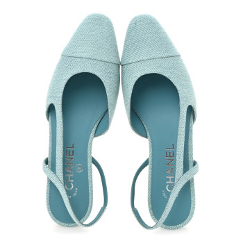 CHANEL Denim Cap Toe CC Slingback Flats 37 Blue