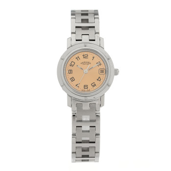 HERMES Stainless Steel 24mm Clipper Quartz Watch Pink