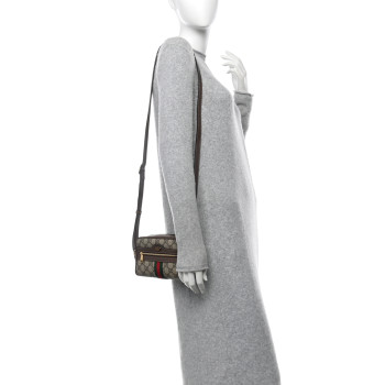 GUCCI GG Supreme Monogram Web Mini Ophidia Shoulder Bag Brown