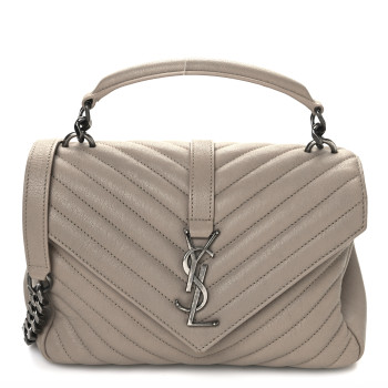 SAINT LAURENT Sheepskin Matelasse Chevron Monogram Medium College Bag Dark Beige
