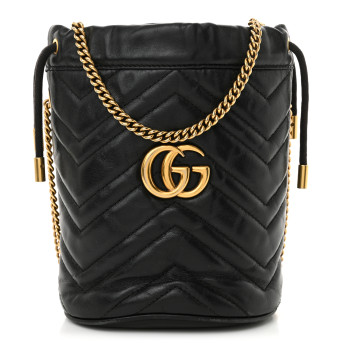 GUCCI Calfskin Matelasse Mini GG Marmont 2.0 Bucket Bag Black