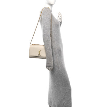 SAINT LAURENT Grain De Poudre Medium Classic Monogram Kate Satchel Crema Soft SAINT LAURENT Grain De Poudre Medium Classic Monogram Kate Satchel Crema Soft