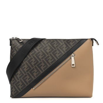 FENDI Glazed Fabric Vitello King FF 1974 Diagonal Medium East West Messenger Tobacco Moro Cuoio