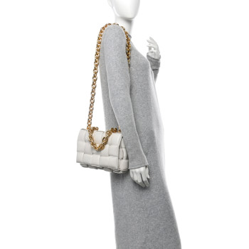 BOTTEGA VENETA Lambskin Maxi Intreccio Padded Chain Cassette Crossbody Bag Chalk BOTTEGA VENETA Lambskin Maxi Intreccio Padded Chain Cassette Crossbody Bag Chalk