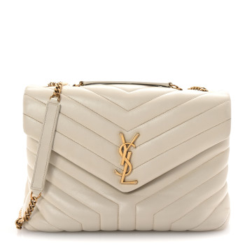 SAINT LAURENT Calfskin Y Quilted Monogram Medium Loulou Chain Satchel Crema Soft