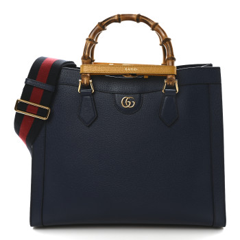 GUCCI Textured Dollar Calfskin Web Medium Diana Tote Bag Royal Crop