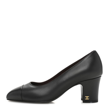 CHANEL Lambskin Cap Toe CC Uniform Pumps 37.5 Black