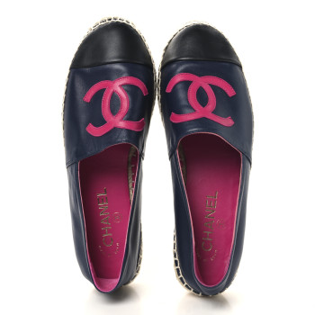 CHANEL Lambskin CC Espadrilles 38 Navy Fuchsia Black